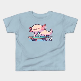 cute axolotl skateboarding Kids T-Shirt